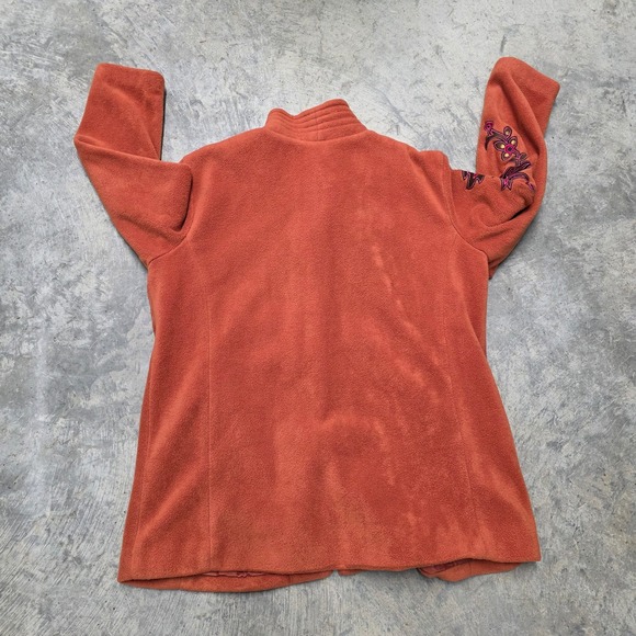 Bob Mackie Wearable Art Fleece Jacket Embroidered Floral Orange XL - Picture 4 of 6
